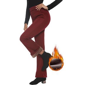 Fakanhui Women's Fleece Lined Bootcut Work Pants Winter Warm High Waisted Pull on Flare Business Dress Casual Pants