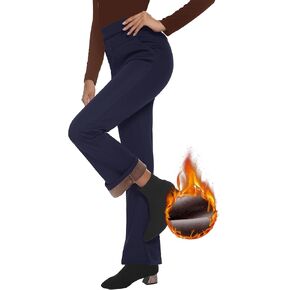 Fakanhui Women's Fleece Lined Bootcut Work Pants Winter Warm High Waisted Pull on Flare Business Dress Casual Pants in Kuwait