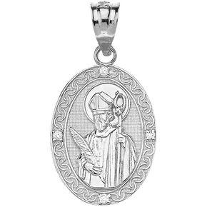 925 Sterling Silver Saint Valentine of Rome CZ Oval Medal Charm Pendant (1")