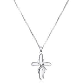 LQRI Cancer Survivor Gift Necklace Breast Cancer Awareness Ribbon Cross Pendant Necklace Survivor Recovery Jewelry Cancer Fighter Inspirational Gifts