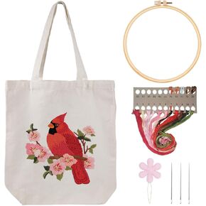 Louise Maelys Embroidery Kit Canvas Tote Bag for Beginners,Cross Stitch Kits for Adults,DIY Crafts Needlepoint Include Hummingbird Floral Pattern,Hoop and Instruction