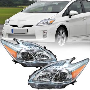 Pair of Headlight Assembly Fit for 2010 2011 Toyota Prius, Left/Driver & Right/Passenger Side Halogen Headlamp