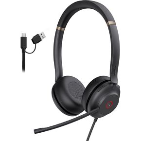 Yealink UH37 USB Headset with Noise Cancelling Microphone,Wired Headset for PC Laptop,Teams Certified,USB-A & USB-C Cable,Works with Zoom and Other Leading UC Platforms