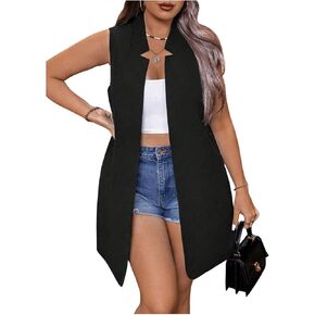 GORGLITTER Women's Plus Size Sleeveless Blazers Open Front Notch V Neck Blazer Vest