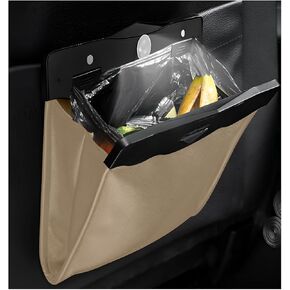 Hanging Car Trash Bag, Foldable Magnetic Garbage Can with Smart LED for Front Back Seat, Multi-Functional Waterproof Leather Rubbish Bag Storage Pocket, Car Accessories (Black)
