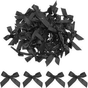 MECCANIXITY 50Pcs Mini Ribbon Bow 1.8 inch Mini Fabric Satin Ribbon Flower Bows for Craft DIY Sewing Wedding Birthday Party Deep Dark Green