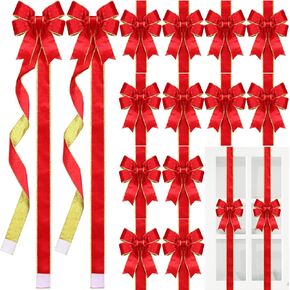 XunYee 15 Pcs Glitter Large Christmas Cabinet Ribbons Bows Thick Velvet Bows Festive Xmas Bow Edge Burlap Door Bows Decoration for Christmas Tree Fireplace Door Kitchen Gift Wrapping (Red)