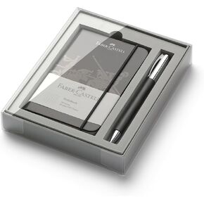 Faber-Castell Ambition 148923 Fountain Pen/Nib Size B/High-Grade Resin with Rhombus Design/in Gift Packaging/Black and Silver Barrel Colour