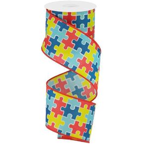 Craig Bachman 2.5" Puzzle Piece Ribbon: Autism Awareness (10 Yards) Craft Floral Arrangement Gift Wrapping Wired Edge Ribbon