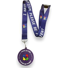 Autism Awareness Lanyard - I Have Autism Please Be Patient & Matching PVC 3D Visual Lanyard Disc Tag - Childrens Size (Purple)