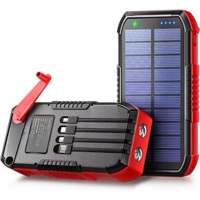Solar Power Bank, 66800mAh, Hand Crank, 22.5W USB-C Fast Charging, 6 Outputs & 4 Inputs, SOS/Strobe/Compass, for Camping/Hiking/Trips (Orange)