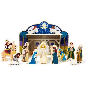 Melissa & Doug Classic Wooden Christmas Nativity Set With 4-Piece Stable and 11 Figures