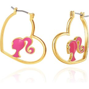 Barbie Heart Hoop Earrings, 18k Yellow Gold Flash-Plated Barbie Earrings for Women, Barbie Jewelry Official License
