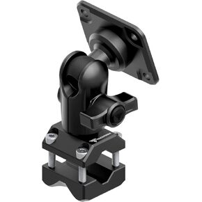 Tackform Black Motorcycle GPS/Tuner Mount - 4-Hole AMPS Pattern | Universal Bar Clamp Fits 3/8" - 5/8" Crossbar, Headrest | Aluminum | Compatible with Garmin Zumo, Dynojet Tuner, More | Short Reach