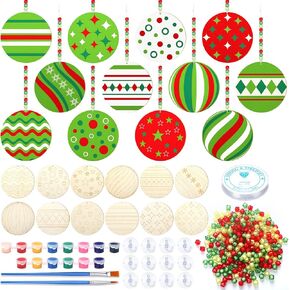 HyDren 329 Pcs Christmas Wooden Craft to Paint, 12 Styles Unfinished Wood Ornament DIY Christmas Wood Cutout Slice for Xmas Tree Window Hanging Decor