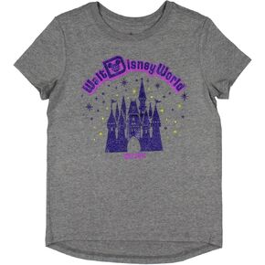 Disney Girls' Walt Disney World Cinderella Castle Glitter Logo High-Low Hem Kids T-Shirt