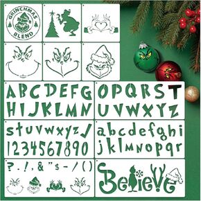 Christmas Stencils for Painting on Wood Reusable, Merry Christmas Letter Holiday Stencils for Crafts Wood Board Door Hanger Wall Ornament Window (12 Christmas Letter)