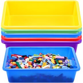 Hoteam 5 Pcs Flat Storage Tray Organizer Bin Letter Size Paper Trays for Classroom Art Activity Plastic Tray Stackable File Organizer for School Office Teacher Book Organization (Classic Color)