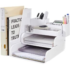 Paper Letter Tray Organizer with File Holder, 3-Tiers Desk Accessories & Workspace Desk Organizers with 1 Pen Holder for Office Supplies