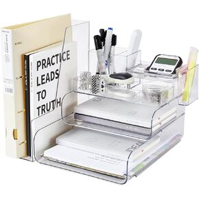Paper Letter Tray Organizer with File Holder, 3-Tiers Desk Accessories & Workspace Desk Organizers with 1 Pen Holder for Office Supplies