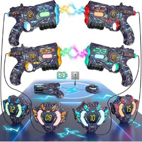 VATOS Rechargeable Real-time Data SYNC Laser Tag Gun - Infrared Laser Tag Sets of 4 Gun 4 Vest with Glowing Light, Lazer Tag Game for Adults, Laser Tag Gun Set of 4 for Boys Girls Age 6-12 Years Old