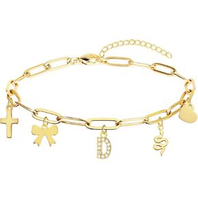 Harry and Henry Gold Charm Bracelet Initial Bracelet for Women A-Z Gold Initial Bracelet Rhinestone Letter Charm Bracelet Gold Link Chain Bracelet Trendy Jewelry Gift for Women