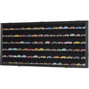 DisplayGifts Hot HO Scale Gauge Train Display Case Rack 1/64 - 1/43 Diecast Model Wheels Cars Cabinet Showcase with UV Protection Lockable - Black Finish