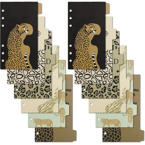 2 Sets Leopard A6 Binder Divider with 6 Tabs, Paper Divider Index Page Tab Cards for 6-Holes Ring Binders, Index Page Dividers for Notebooks, Journals & Files (A6-2 Set)
