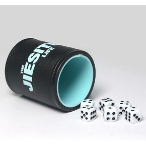 Leather Dice Cup Felt Lined Quiet Dice Cup Set with 6 Acrylic Dices Multi Color for Yahtzee Game Farkle Liars Dice (Green)