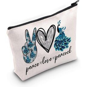WZMPA Peacock Cosmetic Makeup Bag Peacock Lover Gifts Peace Love Peacock Zipper Pouch Bag For Women Girls (Peace Peacock)