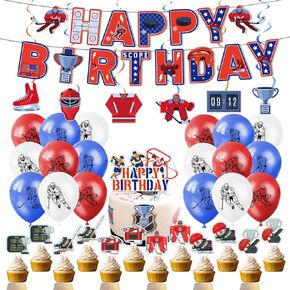 زينة حفلات أعياد الميلاد من الهوكي، تتضمن لوازم حفلات هوكي الجليد لافتة عيد ميلاد، ودوامات معلقة، وأغطية الكب كيك، وغطاء الكعكة، وبالونات للأطفال بطابع الهوكي الرياضي in Kuwait