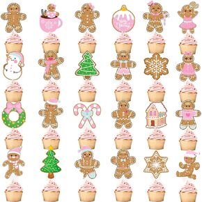Gingerbread Cupcake Toppers Christmas Gingerbread Man Party Decorations Gingerbread Theme Cupcake Picks Gingerbread Man Cake Topper Decorations for Girls Xmas Baby Shower Birthday Party Supplies