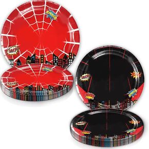 Spider Birthday Party Supplies - 40pcs Spider Plates Red Black Super Hero Disposable Paper Plate for Kids Boys Birthday Party Supplies Baby Shower Spider Tableware