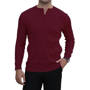 MLANM Men's Henley Knit Sweaters Long Sleeve Pullover Sweater Casual Fashion Thermal Sweaters