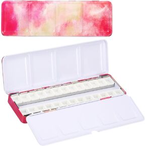 PATIKIL Empty Watercolor Palette, Metal Watercolor Tin with 26pcs Half Pans Paint Case with Lid Paint Box for Travel Gouache Oil Painting, Dark Pink