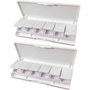 2 Pcs Empty Watercolor Paint Palette Plastic Pigment Storage Box 6 Compartments Eyeshadow Palette Portable Lipstick Case Refillable Cosmetic Makeup Storage Container for Water Color, Gouache, Acrylic