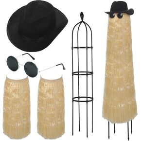 5 Pcs Halloween Costume Accessories Include 2 Pcs Natural Raffia Hula Skirt Round Trendy Sunglasses Garden Obelisk Trellis Black Derby Hat for Cosplay Party