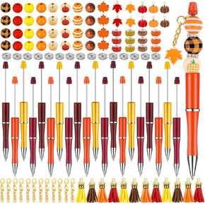 20 Set Thanksgiving Crafting Pens Fall Beadable Pens Bulk Ballpoint DIY Pen Making Kit with Wooden Beads Pendants Lobster Clasps for Thanksgiving Students Teens School Office Supplies