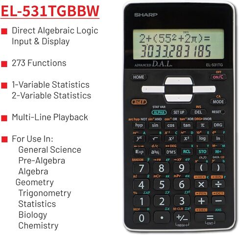 شارب EL-531TGBBW آلة حاسبة علمية/هندسية مكونة من 12 رقمًا مع غطاء صلب واقٍ، شاشة LCD تعمل بالبطارية والطاقة الشمسية الهجينة، رائعة للطلاب والمهنيين، باللون الأسود والأسود والأبيض in Saudi Arabia
