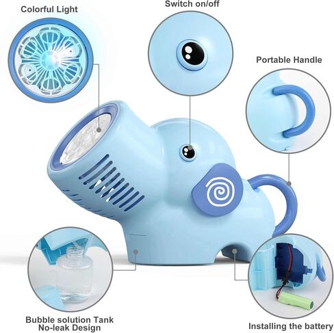 Elephant Bubble Machine,Automatic Bubble Blower with Light and Rechargeable Battery for Toddler Summer Outdoor Toys,Party Favor (Blue) in Saudi Arabia