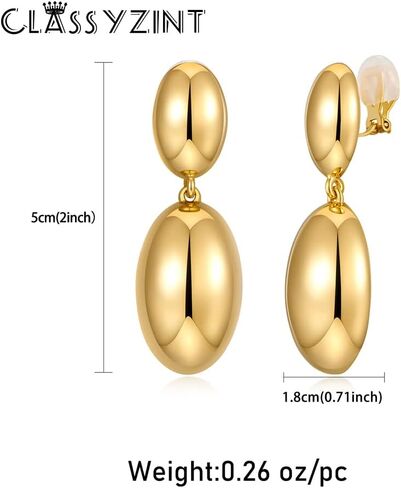 CLASSYZINT Shiny Gold Clip On Earring For Women Geometric Clip Drop Dangle Earrings in Saudi Arabia