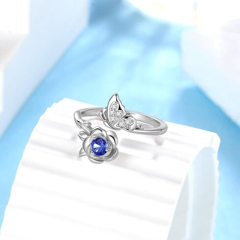 Jewmon Butterfly Rose Birthstone Ring for Women 925 Sterling Silver Butterfly Birth Stone Ring Birhstone Rose Ring Flower Elegant Promise Band Ring Butterfly Birthstone Jewelry Gifts for Her in Kuwait