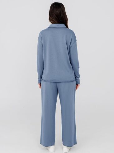 Glamaker Lounge Travel 2 Piece Sets Women Casual Airport Fall Outfit V Neck Long Sleeve Tracksuit Wide Leg Sweatsuit in Kuwait