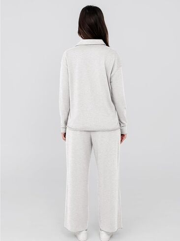 Glamaker Lounge Travel 2 Piece Sets Women Casual Airport Fall Outfit V Neck Long Sleeve Tracksuit Wide Leg Sweatsuit in Kuwait