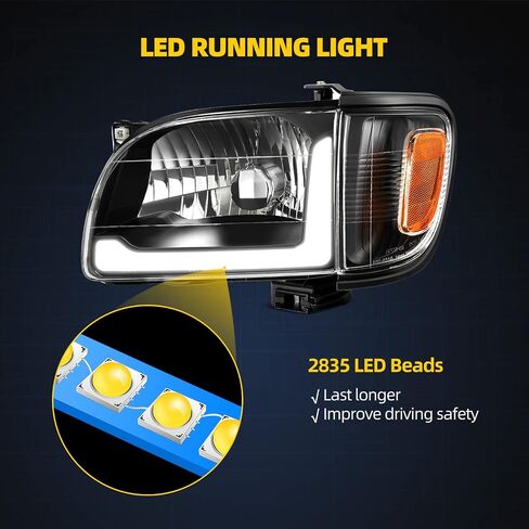 DWVO LED مجموعة المصابيح الأمامية متوافقة مع 2001-2004 01 02 03 04 تاكوما بيك اب شاحنة المصابيح الأمامية استبدال المصابيح الأمامية الإسكان الأسود عدسة واضحة + أضواء الوفير in Saudi Arabia