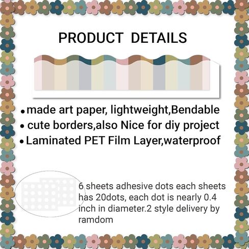 68 Ft Boho Bulletin Board Borders Retro Groovy Classroom Decorations Rainbow Boho Polk Dot Trims for Cottage Pastel Pop Dasiy Flower Smile Face Preppy Hippe Disco Checkered Classroom Decor(Boho Dot) in Saudi Arabia