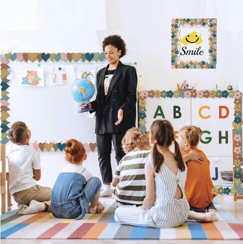 68 Ft Boho Bulletin Board Borders Retro Groovy Classroom Decorations Rainbow Boho Polk Dot Trims for Cottage Pastel Pop Dasiy Flower Smile Face Preppy Hippe Disco Checkered Classroom Decor(Boho Dot) in Saudi Arabia