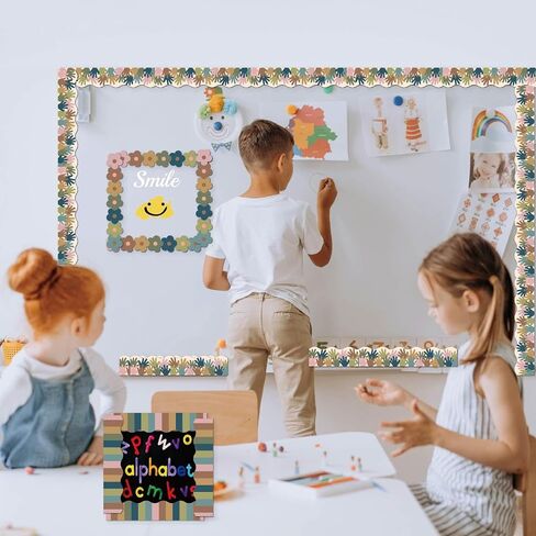 68 Ft Boho Bulletin Board Borders Retro Groovy Classroom Decorations Rainbow Boho Polk Dot Trims for Cottage Pastel Pop Dasiy Flower Smile Face Preppy Hippe Disco Checkered Classroom Decor(Boho Dot) in Saudi Arabia