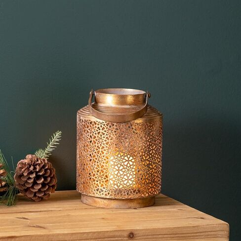 فانوس شموع مزخرف من ميلروز، ارتفاع 21.5 سم، حديد وزجاج، ديكور موسم العطلات in Kuwait