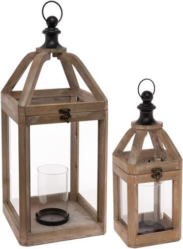 Boston International Wood, Metal, & Glass Decorative Lantern/Candle Holder, 18-Inches, Black Corsica in Saudi Arabia